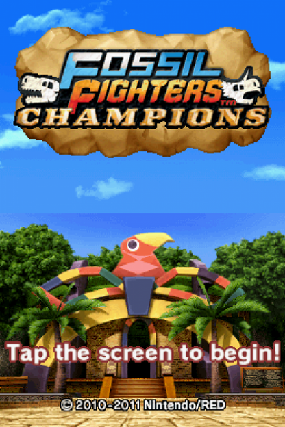 Fossil Fighters: Champions start screen for Nintendo DS (DS) dinosaur RPG adventure video game