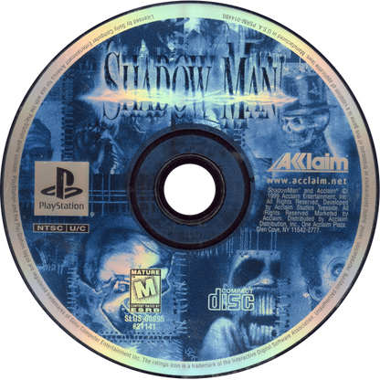 Shadow Man PlayStation 1 PS1 for action adventure retro video game fans featuring supernatural horror exploration dark fantasy combat voodoo mythology puzzle solving atmospheric environments undead enemies collectible gaming appeal disc