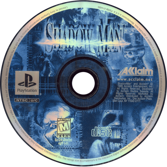 Shadow Man PlayStation 1 PS1 for action adventure retro video game fans featuring supernatural horror exploration dark fantasy combat voodoo mythology puzzle solving atmospheric environments undead enemies collectible gaming appeal disc