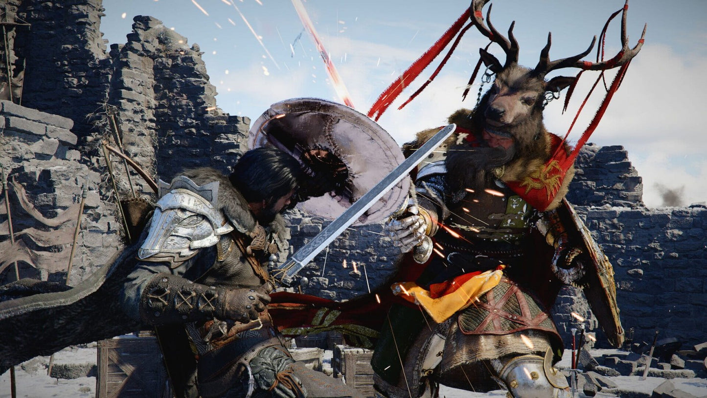 Crimson Desert PS5 inspired design featuring epic open world fantasy action adventure aesthetic vast medieval landscapes intense sword combat mythical creatures immersive exploration dynamic warfare cinematic next generation role playing experience presentation gameplay 