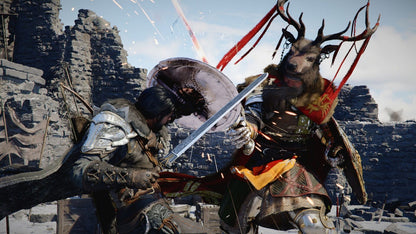 Crimson Desert PS5 inspired design featuring epic open world fantasy action adventure aesthetic vast medieval landscapes intense sword combat mythical creatures immersive exploration dynamic warfare cinematic next generation role playing experience presentation gameplay 