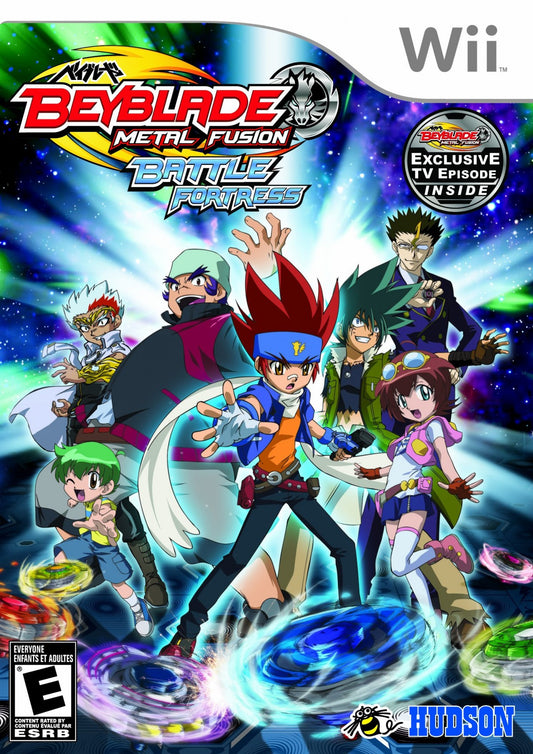 Beyblade Metal Fusion Battle Fortress for Wii action battle video game featuring spinning top combat arena based gameplay motion controls anime inspired characters and fast paced multiplayer battles experience cover