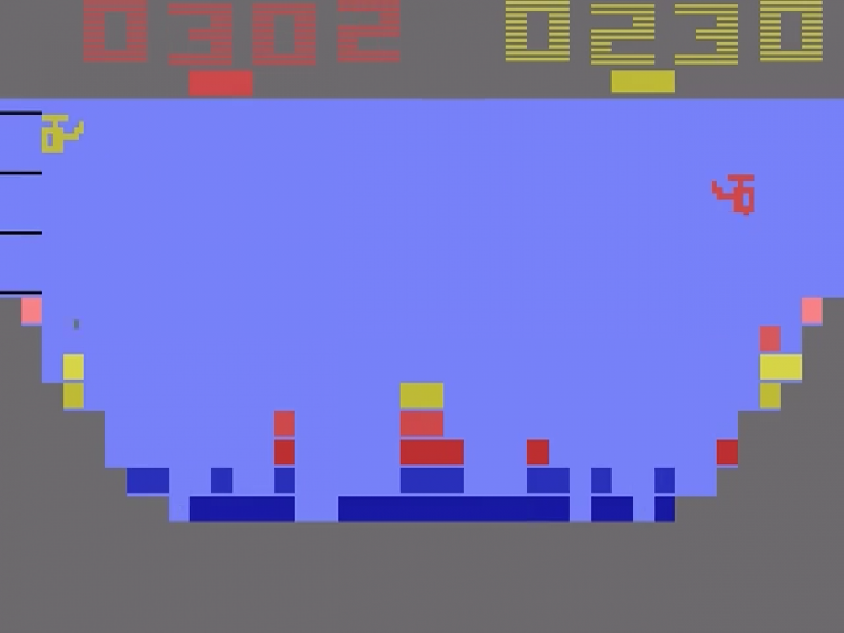 Canyon Bomber retro Atari 2600 video game featuring arcade bombing gameplay, aerial combat action, multiplayer challenges and classic Atari entertainment - gameplay