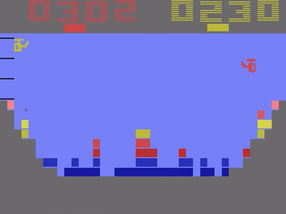 Canyon Bomber retro Atari 2600 video game featuring arcade bombing gameplay, aerial combat action, multiplayer challenges and classic Atari entertainment - gameplay
