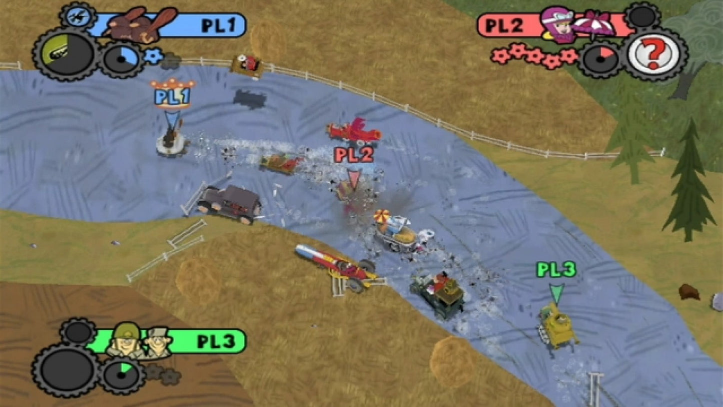Wacky Races: Crash and Dash gameplay for Nintendo Wii (Wii) featuring cartoon‑style racing with zany vehicles, outrageous traps, and characters from the classic Hanna‑Barbera series