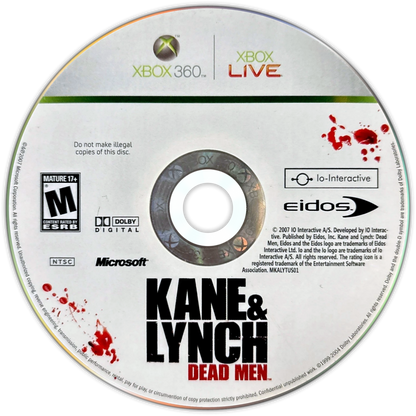 Retro Kane and Lynch Dead Men Xbox 360 inspired design featuring dark crime thriller shooter aesthetic vintage HD era mercenary fugitive storyline intense gunfights chaotic urban environments gritty cinematic action fugitive escape narrative nostalgic third person shooter presentation disc