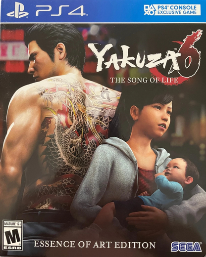 Yakuza 6: The Song of Life [Essence of Art Edition] for PlayStation 4 (PS4) at Gamers INC, featuring the final chapter of Kazuma Kiryu's legendary saga in the stunning Dragon Engine, complete with a commemorative hardcover art book and a gripping story of family and sacrifice in the streets of Kamurocho and Onomichi front cover