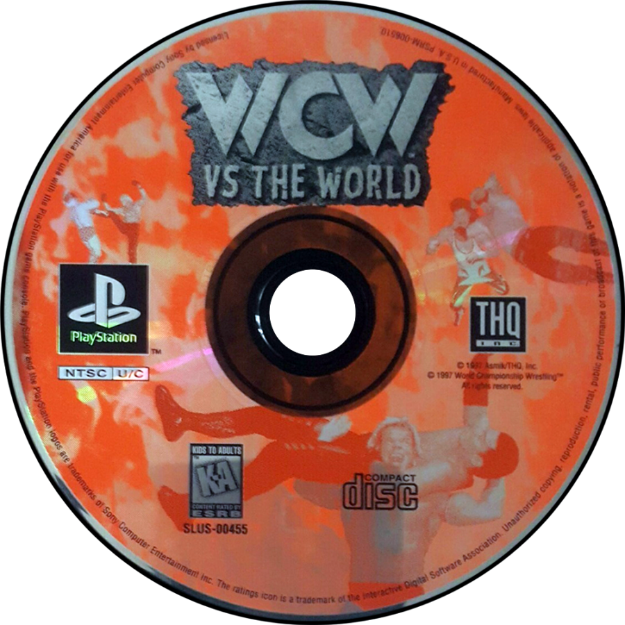 WCW vs the World disccover art for PlayStation 1 (PS1) wrestling video game.