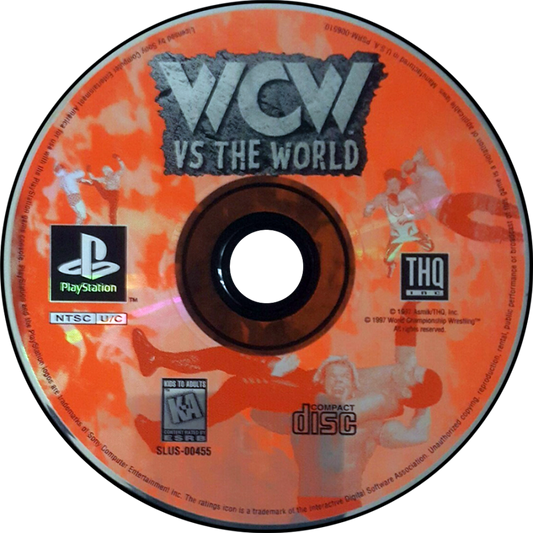 WCW vs the World disccover art for PlayStation 1 (PS1) wrestling video game.