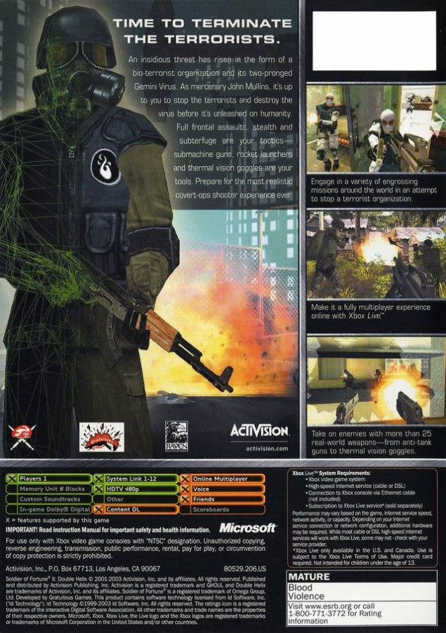 Soldier of Fortune II: Double Helix back cover art for Xbox (XBOX) video game