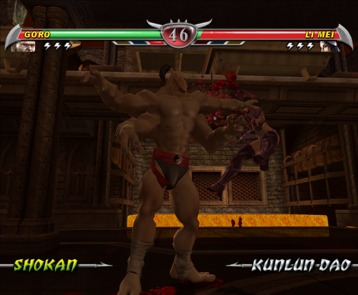 Mortal Kombat: Deception for Nintendo GameCube (GC) at Gamers INC, featuring the brutal and deep installment of the legendary fighting series that introduces the massive "Konquest" open-world RPG mode and innovative "Chess Kombat" and "Puzzle Kombat" mini-games, alongside a massive roster of warriors—including GameCube exclusive playable characters Goro and Shao Kahn—for the ultimate fatalities and weapon-based combat experience gameplay screenshot