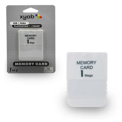 XYAB brand memory card for PlayStation 1 console used for saving game progress and data