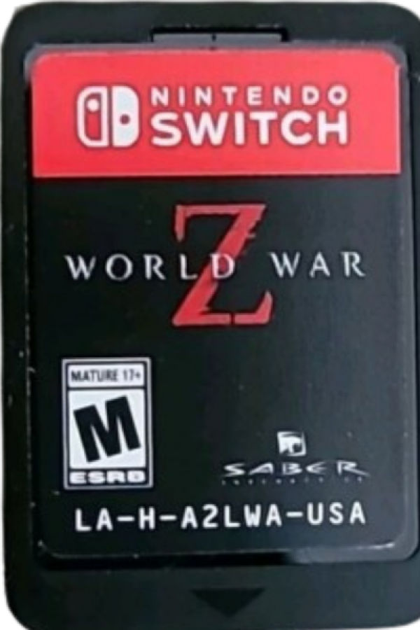 World War Z Nintendo Switch inspired design featuring cooperative zombie survival shooter aesthetic massive swarms of undead intense firefights class based teamwork global outbreak scenarios fast paced action cinematic horror gameplay presentation cartridge
