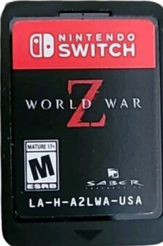 World War Z Nintendo Switch inspired design featuring cooperative zombie survival shooter aesthetic massive swarms of undead intense firefights class based teamwork global outbreak scenarios fast paced action cinematic horror gameplay presentation cartridge