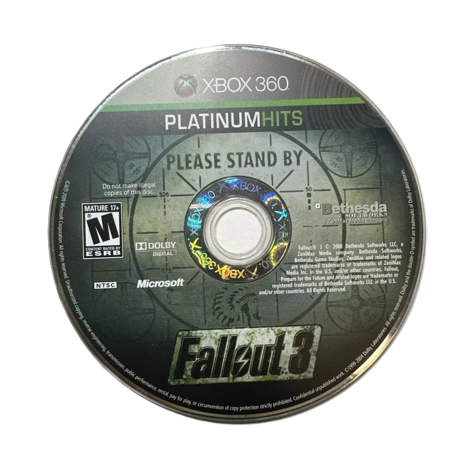 Fallout 3 [Platinum Hits] disc cover art for XBOX 360 video game. 