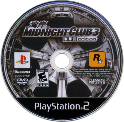 Midnight Club 3 DUB Edition PS2 Sony PlayStation 2 street racing game open world driving Rockstar Games customizable cars SUVs motorcycles urban racing high speed arcade racing multiplayer racing PlayStation 2 software video game title disc