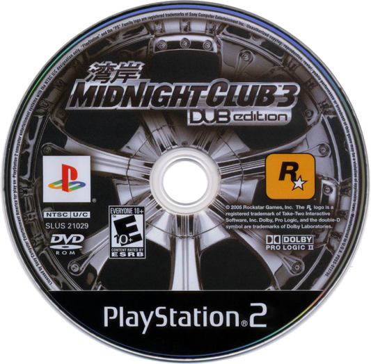 Midnight Club 3 DUB Edition PS2 Sony PlayStation 2 street racing game open world driving Rockstar Games customizable cars SUVs motorcycles urban racing high speed arcade racing multiplayer racing PlayStation 2 software video game title disc