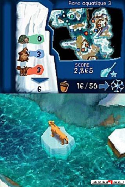 Ice Age 2 The Meltdown Nintendo DS video game, action platformer, movie tie-in adventure, family-friendly handheld console title gameplay screenshot
