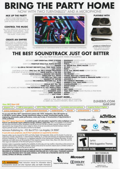 DJ Hero 2 back of case for Xbox 360 (X360) music rhythm video game