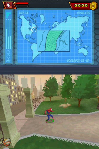 Spider-Man Friend or Foe for Nintendo DS (DS), gameplay for a retro video game featuring action-adventure gameplay, beat-em-up combat, character-based missions, co-op mechanics, and superhero-themed battles