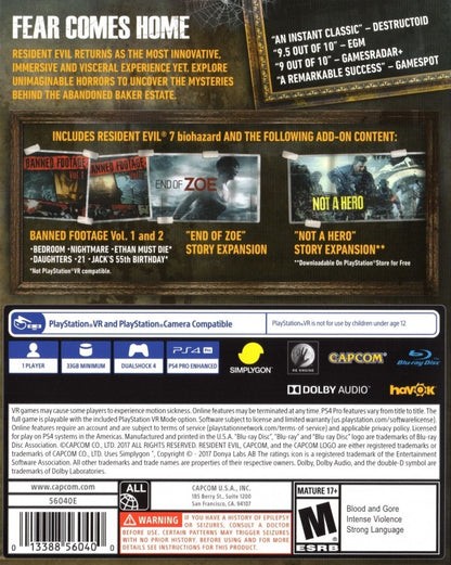 Resident Evil 7: Biohazard [Gold Edition] – PlayStation 4 (PS4) video game back of case, survival horror