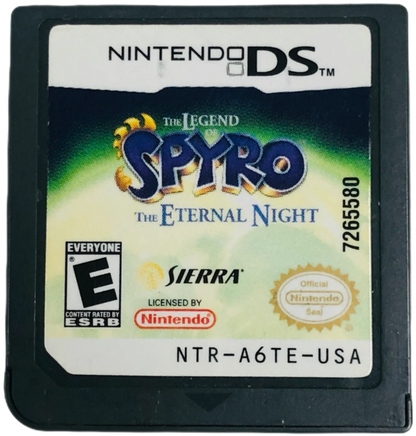 The Legend of Spyro The Eternal Night Nintendo DS inspired design featuring fantasy dragon adventure aesthetic magical powers epic battles mystical realms platform action gameplay heroic quest immersive handheld gaming presentation cartridge