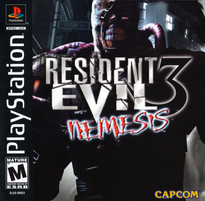 Resident Evil 3 Nemesis PlayStation 1 game featuring classic survival horror gameplay, fixed camera angles, and intense Nemesis encounters in Raccoon City front cover