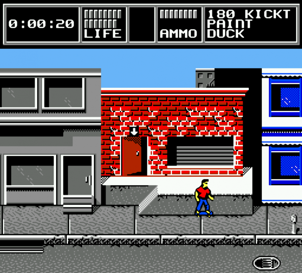 Skate or Die 2 cartridge for the Nintendo Entertainment System featuring 8 bit skateboarding action with downhill racing trick challenges and arcade style competition across urban courses gameplay 