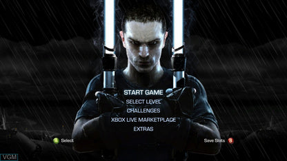 Star Wars The Force Unleashed II Collector’s Edition Steelbook Xbox 360 video game, action adventure, Force-powered combat, Star Wars franchise console title main menu