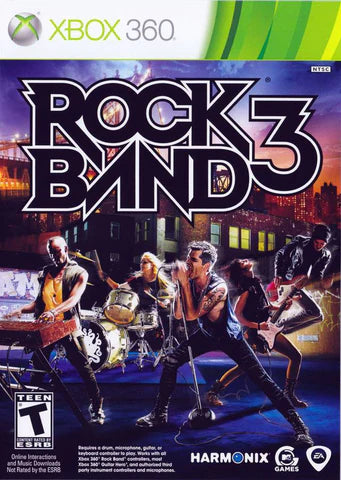 Rock Band 3 cover art for Xbox 360 (X360) music rhythm video game