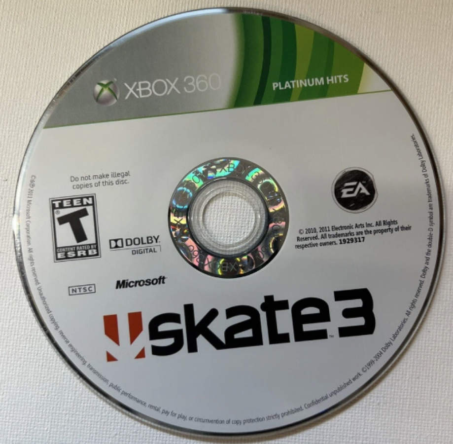 Skate 3 [Platinum Hits] disc for Xbox 360 (X360) skateboarding sports video game