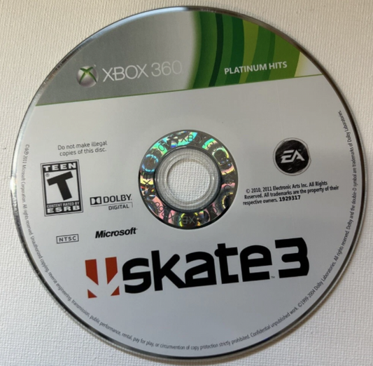 Skate 3 [Platinum Hits] disc for Xbox 360 (X360) skateboarding sports video game