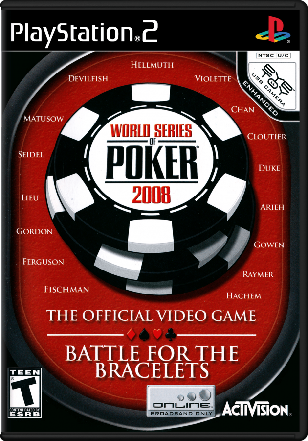 World Series of Poker 2008: Battle for the Bracelets – PlayStation 2 (PS2) video game cover image, poker.