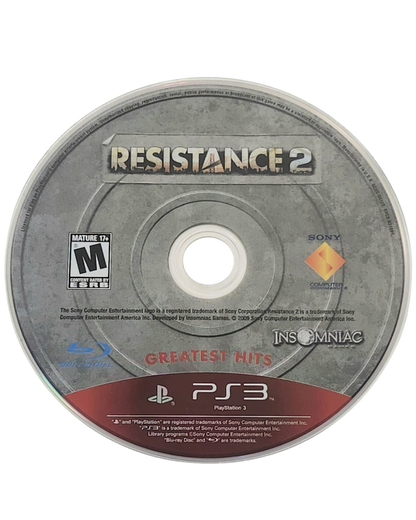 Resistance 2 Greatest Hits PlayStation 3 PS3 video game, first-person shooter, sci-fi alien invasion campaign, multiplayer action title disc