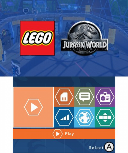 LEGO Jurassic World title screen for Nintendo 3DS (3DS) video game