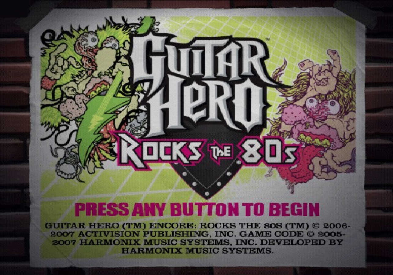 Guitar Hero Encore: Rocks the 80s [Greatest Hits] title screen for PlayStation 2 (PS2) video game