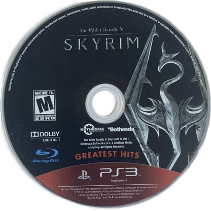 The Elder Scrolls V: Skyrim [Greatest Hits] disc art for PlayStation 3 (PS3) video game