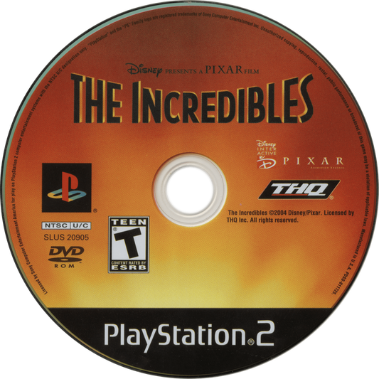 Disney Pixar The Incredibles disc for PlayStation 2 (PS2) action-adventure video game based on the animated film