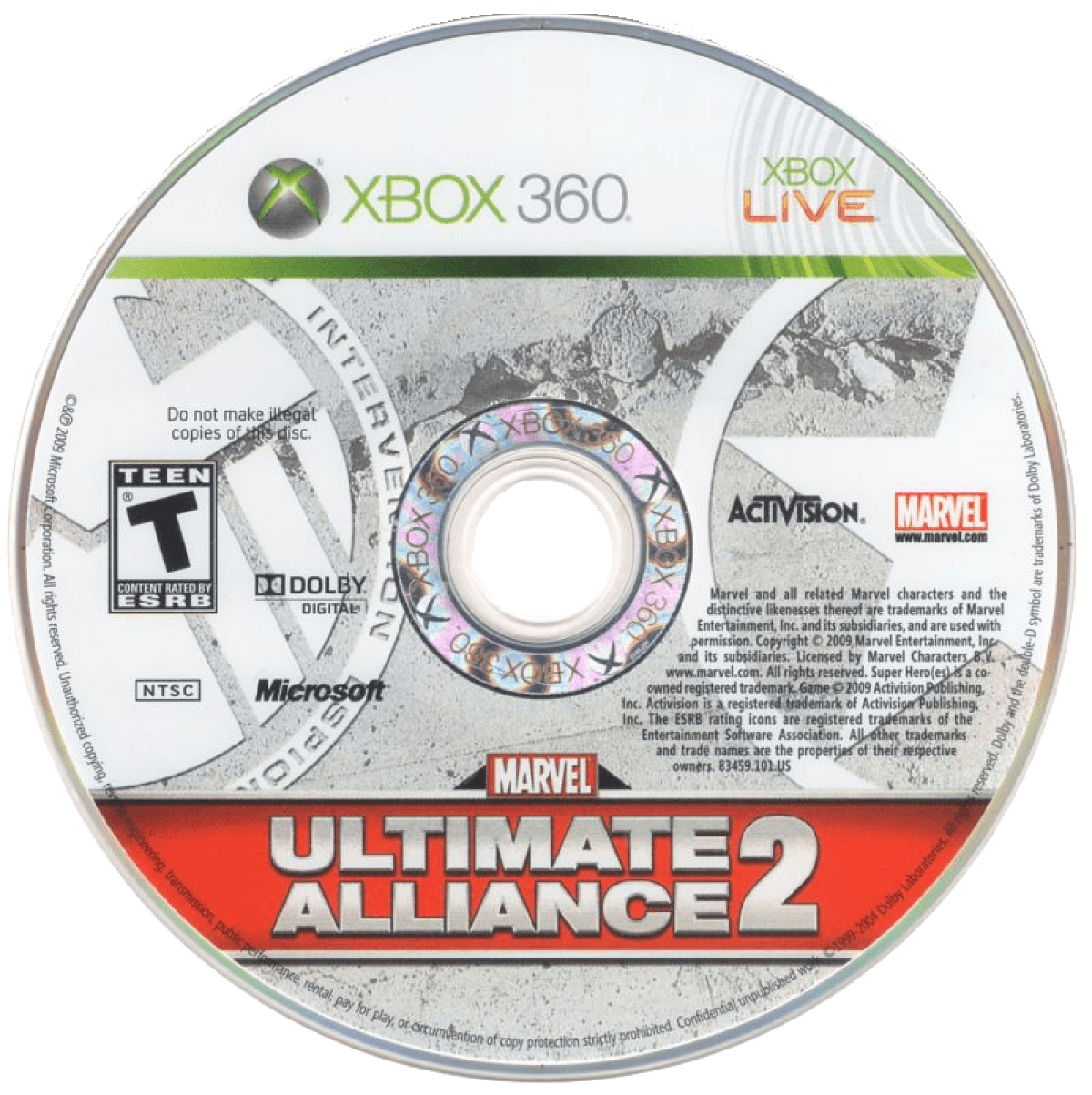 Marvel: Ultimate Alliance 2 disc for Xbox 360 (X360) action role-playing superhero video game
