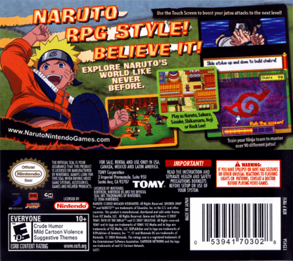 Naruto: Path of the Ninja back of case for Nintendo DS (DS) anime RPG adventure video game