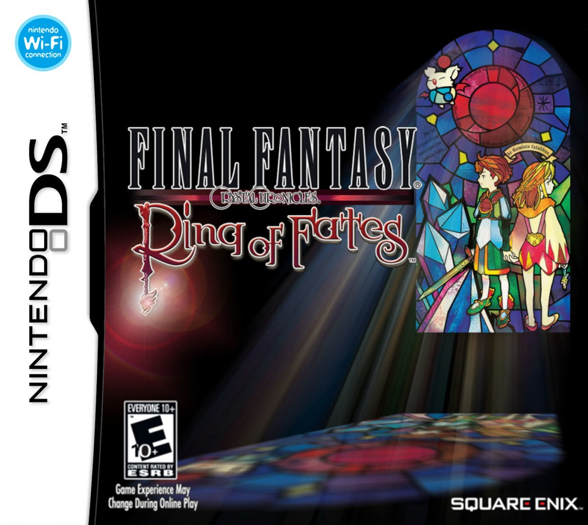 Final Fantasy Crystal Chronicles Ring of Fates game for the Nintendo DS featuring action RPG gameplay with real time combat multiplayer co op and a story driven fantasy adventure with twin protagonists exploring magical worlds cover art