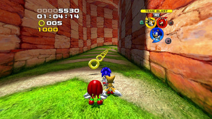 Sonic Heroes [Greatest Hits] for PlayStation 2 (PS2) at Gamers INC, featuring the high-speed team-based evolution of the Sonic franchise where you control three characters at once—Speed, Power, and Flight types—to navigate massive environments and defeat Dr. Eggman; this Greatest Hits edition brings the multi-perspective journey of four unique teams to the PS2, offering refined platforming action and cooperative mechanics that redefined the Blue Blur’s 3D era gameplay screenshot