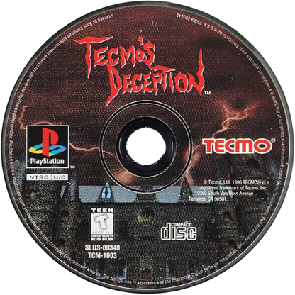 Tecmo's Deception: Invitation to Darkness PlayStation 1 PS1 strategy trap-setting action game dark fantasy castle defense first-person dungeon crawler disc art