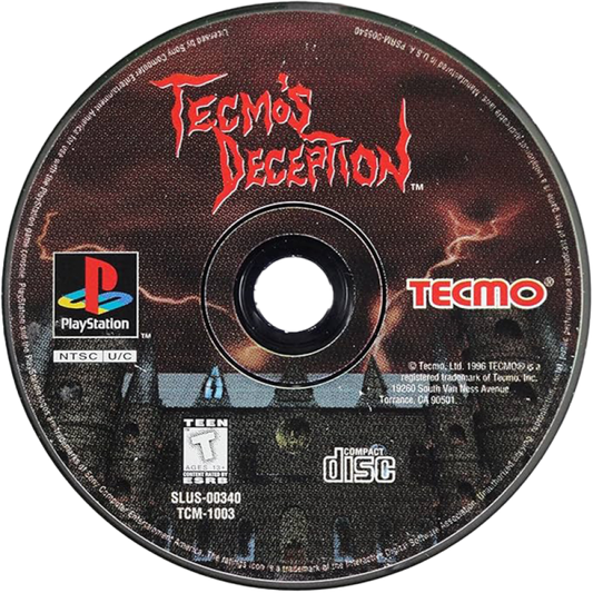 Tecmo's Deception: Invitation to Darkness PlayStation 1 PS1 strategy trap-setting action game dark fantasy castle defense first-person dungeon crawler disc art