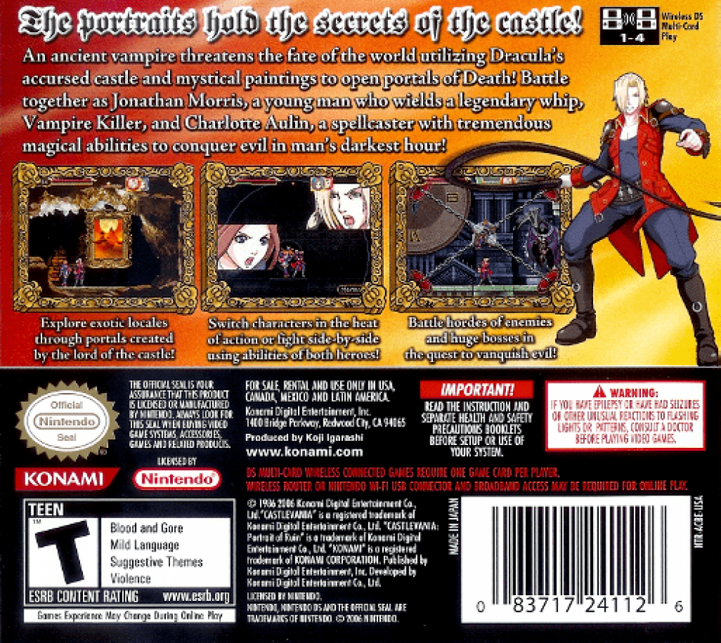 Castlevania: Portrait of Ruin back of case for Nintendo DS (DS) gothic action RPG video game