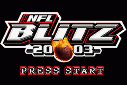 NFL Blitz 2003 Game Boy Advance GBA video game featuring arcade football sports gameplay NFL teams and players fast paced football action hard hitting tackles powerful offensive plays exaggerated sports action passing rushing touchdowns defensive hits multiplayer matches and classic Nintendo handheld arcade football gaming retro video game collection collectible gaming appeal gameplay