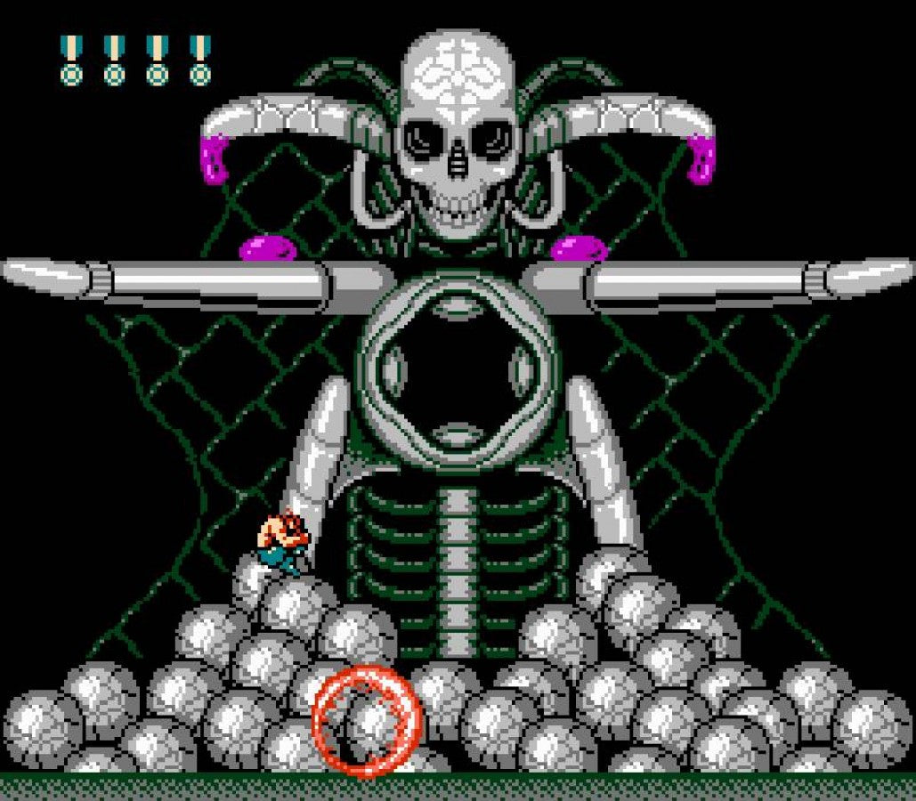 Super C cartridge for the Nintendo Entertainment System featuring fast paced 8 bit run and gun action with intense shooting gameplay as commandos battle alien forces across side scrolling and overhead stages gameplay