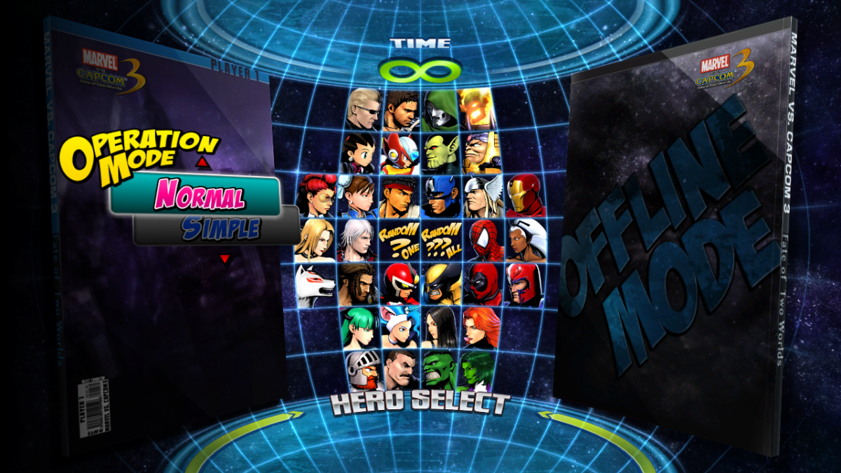 Marvel vs Capcom 3 Fate of Two Worlds PS3 game featuring fast-paced tag-team fighting action, iconic crossover characters, and competitive arcade-style battles main menu character selection