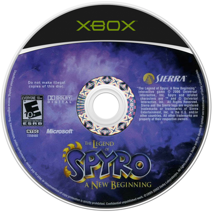 The Legend of Spyro: A New Beginning disc art for Xbox (XBOX) video game