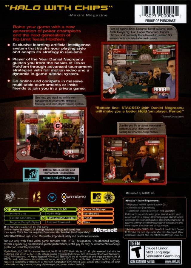 Stacked with Daniel Negreanu back cover art for Xbox (XBOX) video game